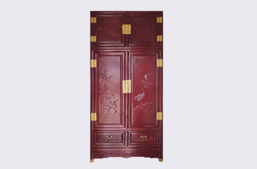 海拉尔高端中式家居装修深红色纯实木衣柜